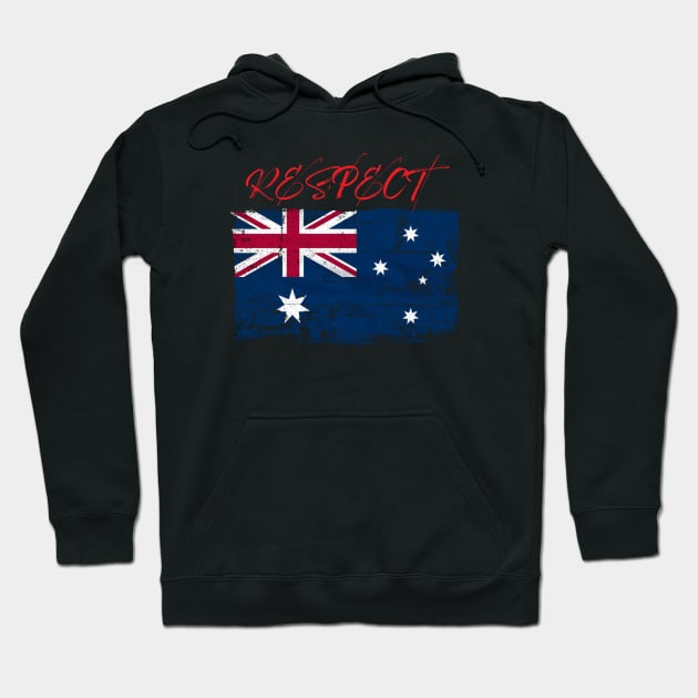 Respect with the Australian worn Flag Hoodie by Whites Designs